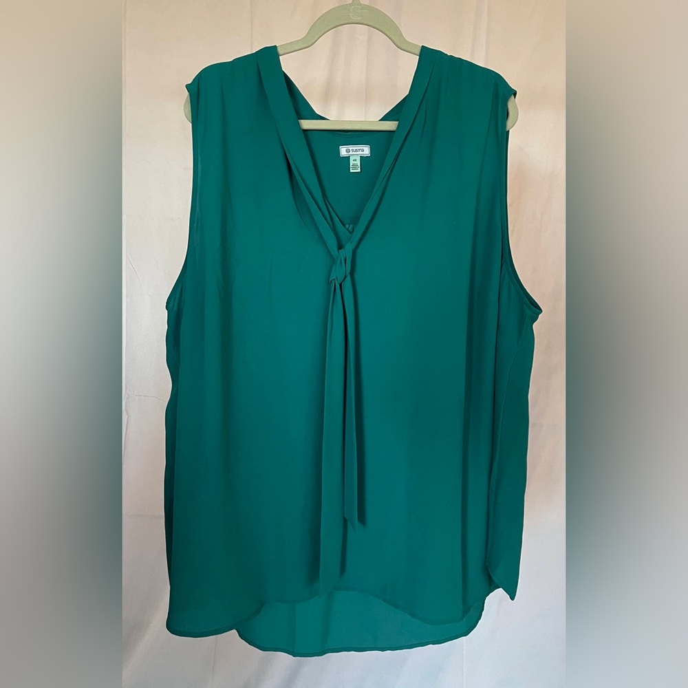 Teal Sleeveless V-Neck Blouse